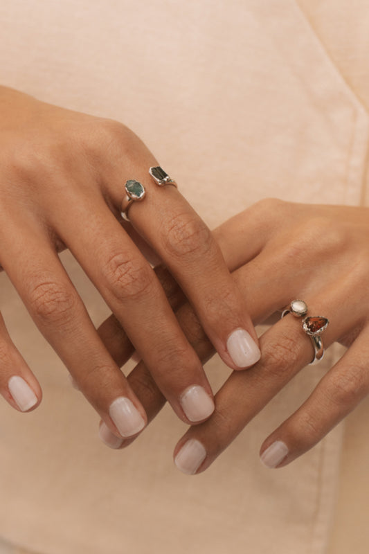 Duo Garnet Silver Ring