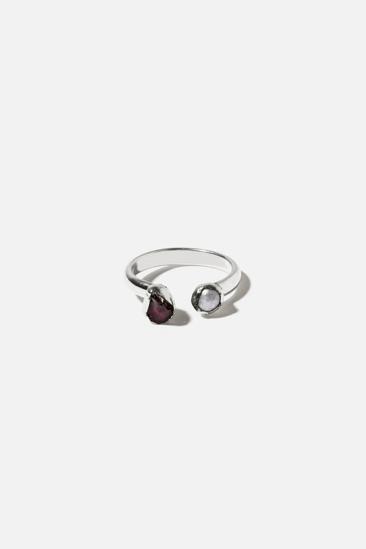 Duo Garnet Silver Ring